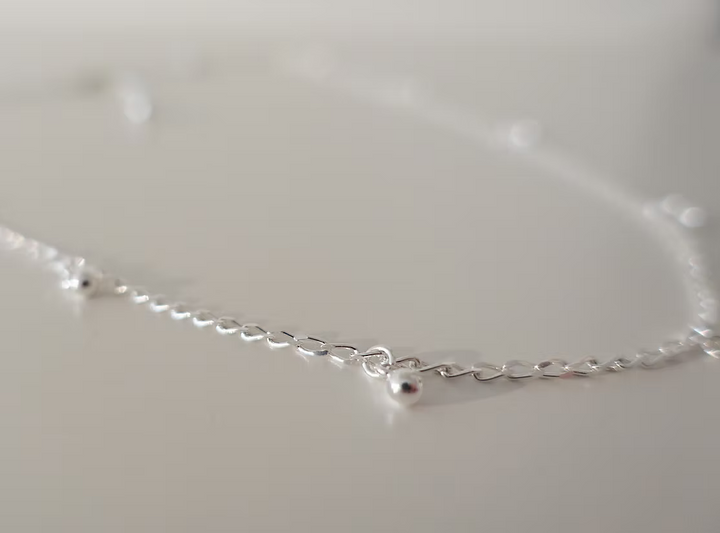 feine Ankerkette diamantiert in Silber 925 mit feinen Kugleanhängern