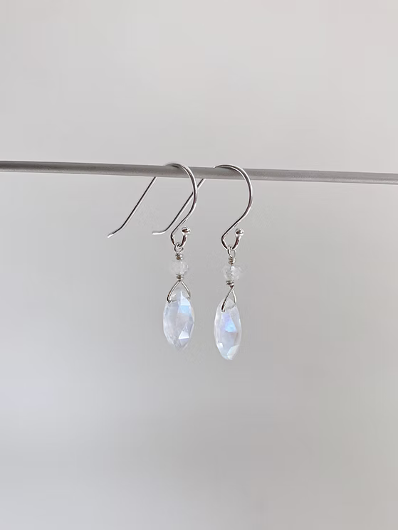 Ohrhänger Silber 925 mit Regenbogen Mondstein Marquise